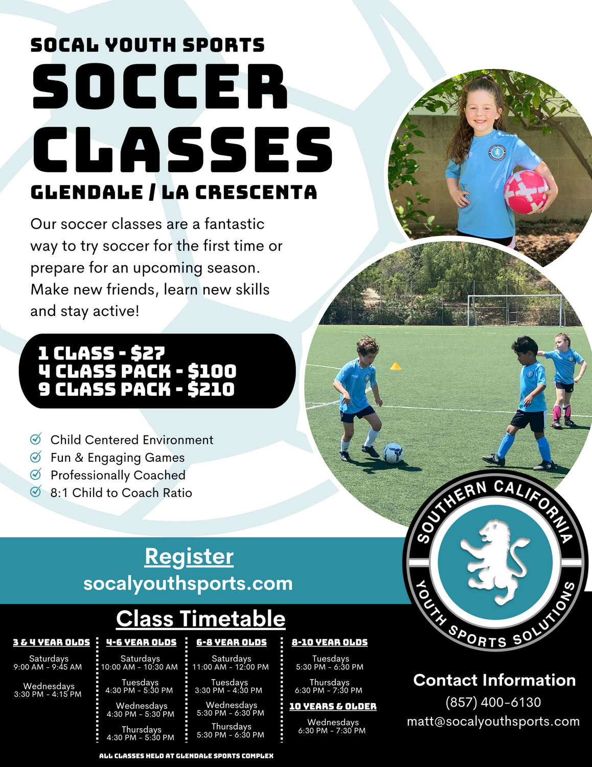 Fall 2022 Public Class Flyer Glendale SoCal Youth Sports
